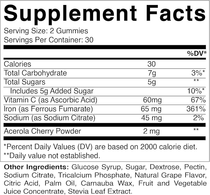 Vitamatic Iron 65 mg Gummies Supplement for Women & Men - 60 Vegan Gummies - Great Tasting Iron Gummy Vitamins with Vitamin C (2)