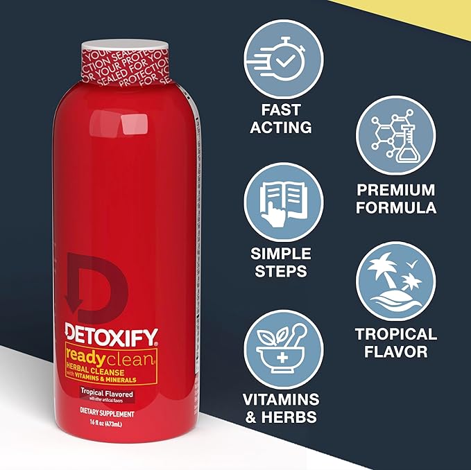 Detoxify – Ready Clean Herbal Cleanse – Tropical – 16 oz – Professionally Formulated Herbal Detox Drink – Enhanced with Milk Thistle Seed Extract & Burdock Root Extract – Plus Sticker.