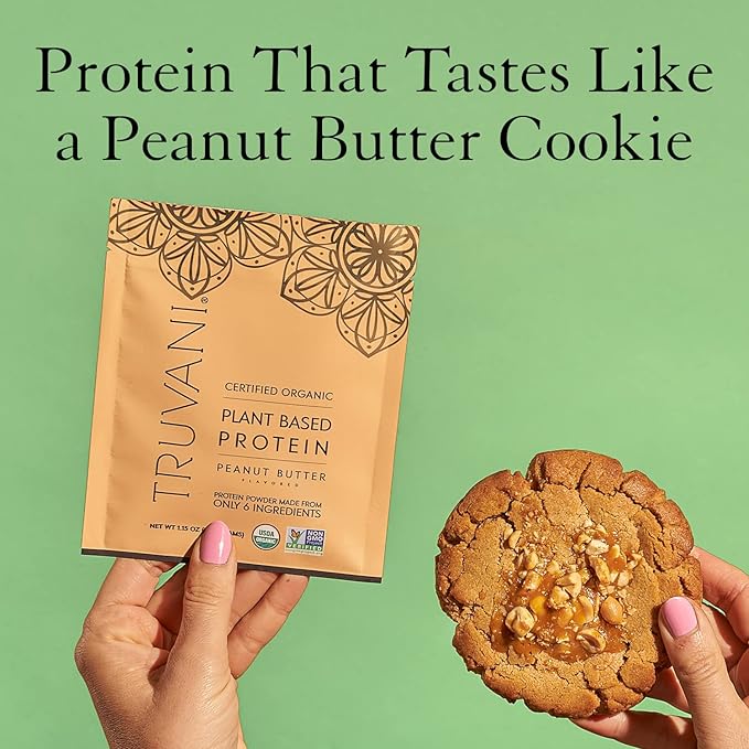 Truvani Vegan Pea Protein Powder | Peanut Butter | 20g Organic Plant Based Protein | 1 Serving | Keto | Gluten & Dairy Free | Low Carb | No Added Sugar