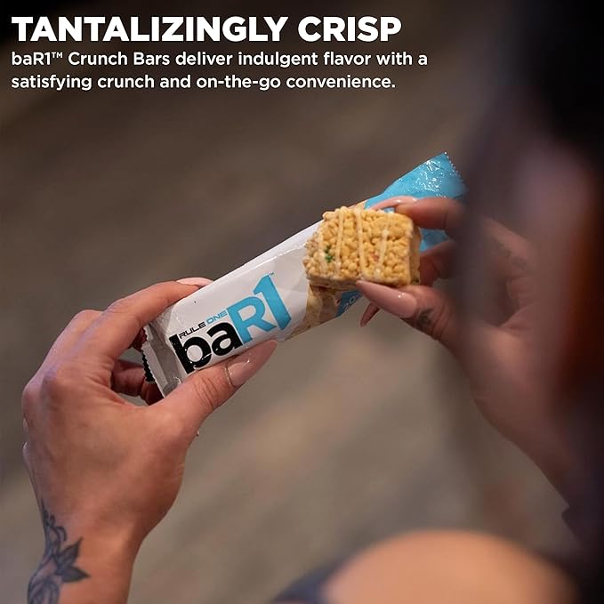 Rule 1 baR1 Crunch Bar - On-The-Go Convenient Protein Snack Bars with 20g Premium Protein, Naturally-Packed with EAAs/BCAAs, Hunger-Filling Fiber (12 Count Box, Salted Caramel)