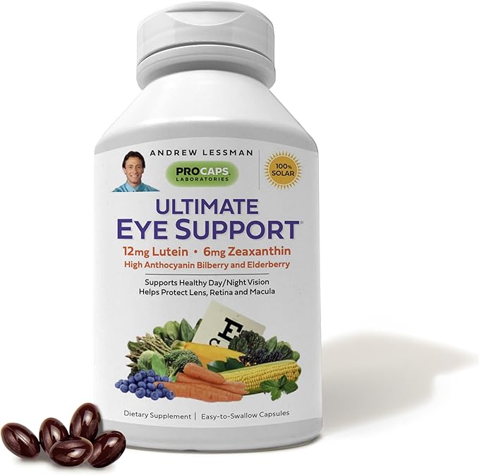 ANDREW LESSMAN Ultimate Eye Support 30 Softgels - 12mg Lutein, 6mg Zeaxanthin, Bilberry, Key Nutrients to Support Eye Health and Promote Healthy Vision. No Additives. Easy to Swallow Softgels