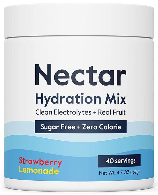 Nectar Sugar Free Electrolytes Powder - Organic Fruit No Sugar or Calories - Hydration Powder for Dehydration Relief and Rehydration - Keto and Paleo (Strawberry Lemonade 40 Serving Tub)