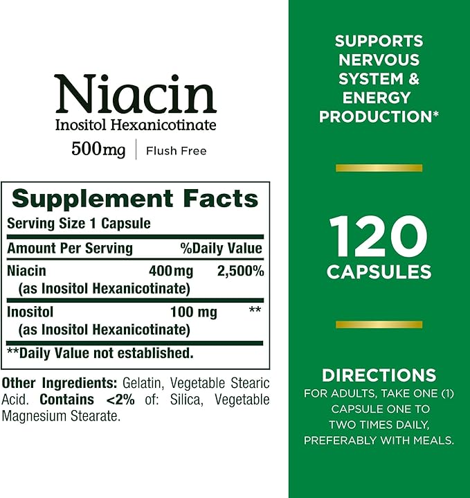 Set of 3 Nature's Bounty Niacin Flush Free 500 mg, 120 Capsules by Maven Gifts