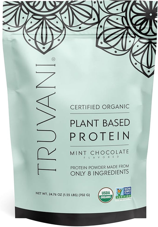 Truvani Vegan Pea Protein Powder | Mint Chocolate | 20g Organic Plant Based Protein | 20 Servings | Keto | Gluten & Dairy Free | Low Carb | No Added Sugar