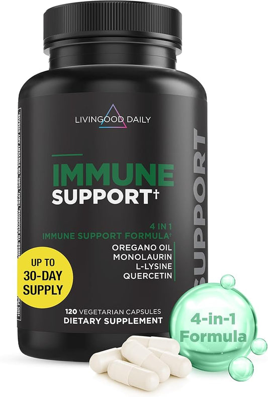 Livingood Daily Immune Support Supplement, 120 Vegetarian Capsules - Gut Health, Intestinal Cleansing, & Antioxidant Immunity Supplement for Adults - Non-GMO, Vegan, Gluten-Free, & Allergen-Free