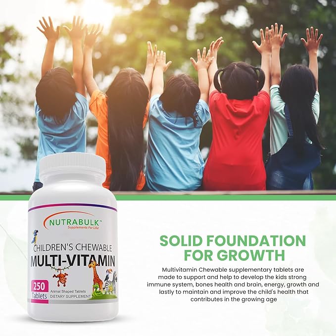 Children’s Chewable Multi-Vitamins - Promotes Overall Development - USA Made Vitamins for Kids to Support Immune System & Bones |Gluten Free Cherry Flavored 250 Tablets
