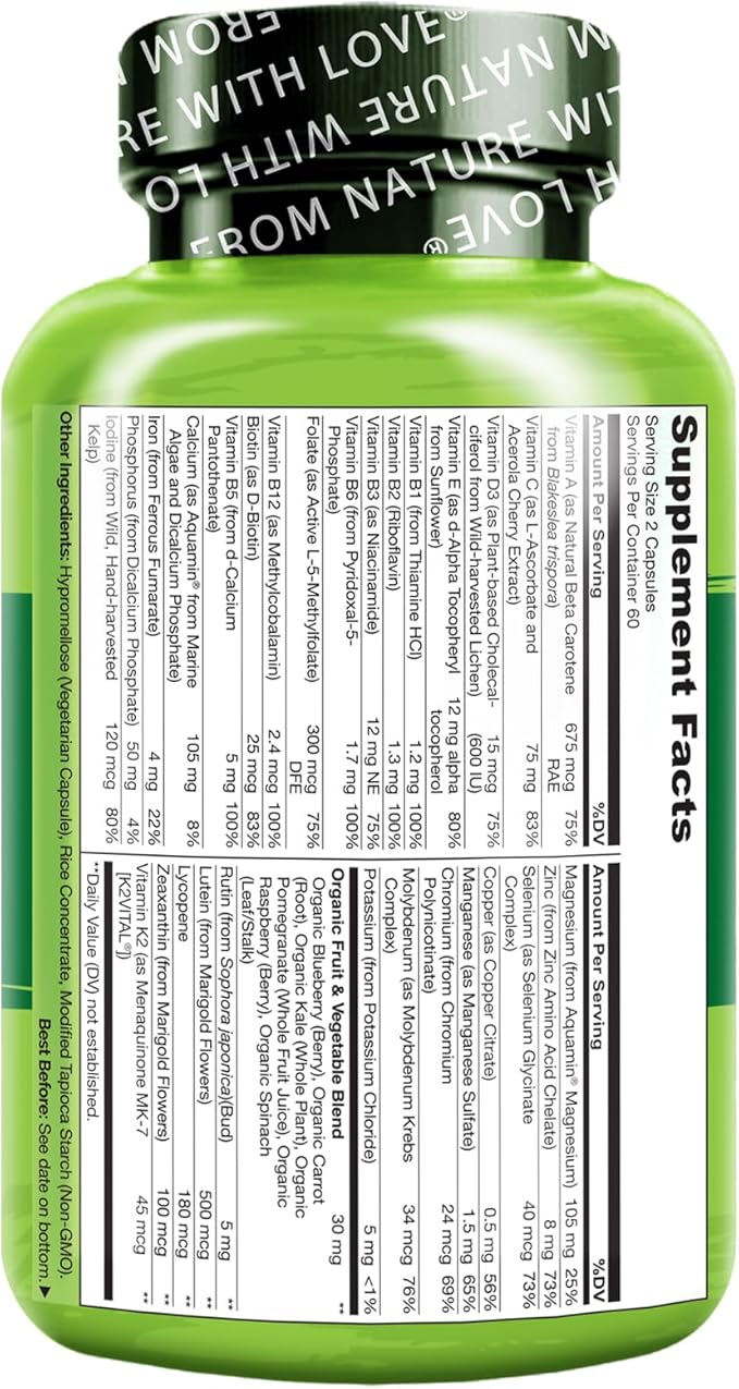 NATURELO Whole Food Multivitamin for Teens - with Vitamins & Minerals for Teenage Boys & Girls - Supplement for Active Kids - Non-GMO - Vegan & Vegetarian - 120 Capsules