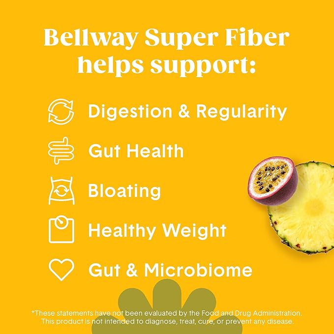 Bellway Super Fiber Powder + Fruit (5 Pack), Sugar Free Organic Psyllium Husk Powder Fiber Supplement for Regularity, Bloating Relief & Gut Health, Plant-Based, Pineapple Passion Fruit (250 Servings)