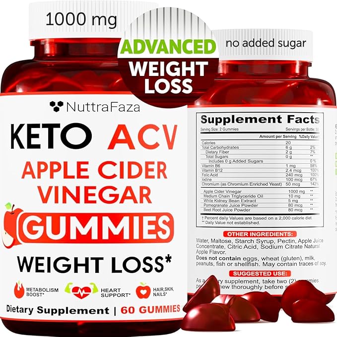 Keto ACV Gummies Advanced Weight Loss - ACV Keto Gummies for Weight Loss for Women and Men - Keto Gummies Supplement - Detox & Cleanse, Digestion - Apple Cider Vinegar - 1 Pack