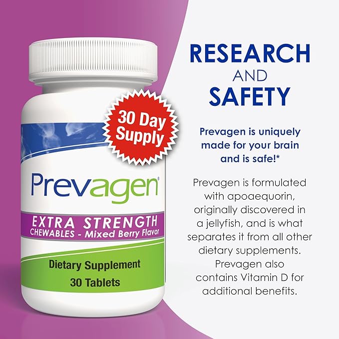 Prevagen Extra Strength 20mg, 30 Chewables|Mixed Berry-1 Pack|with Apoaequorin & Vitamin D with Attractive and Stackable Prevagen Storage Box