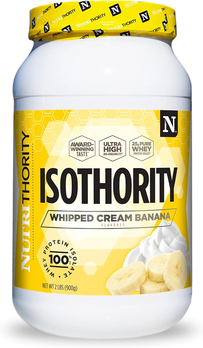 Isothority Whey Protein Isolate, Whipped Cream Banana, 2 lb - Ultra Absorbable Branched Chain Amino Acids (BCAA) Powder with 25g Protein Per Serving, Low Carb - Build Muscle & Accelerate Recovery