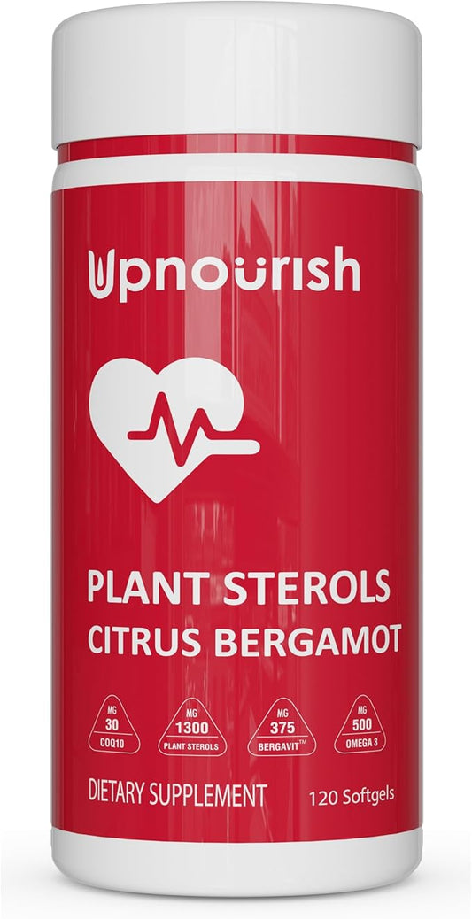 UpNourish Citrus Bergamot, Plant Sterols and Stanols Supplement, Support Heart Health with CoQ10, Omega 3, Olive Leaf Extract, Turmeric Curcumin, Black Garlic and Niacin - 120 Softgels