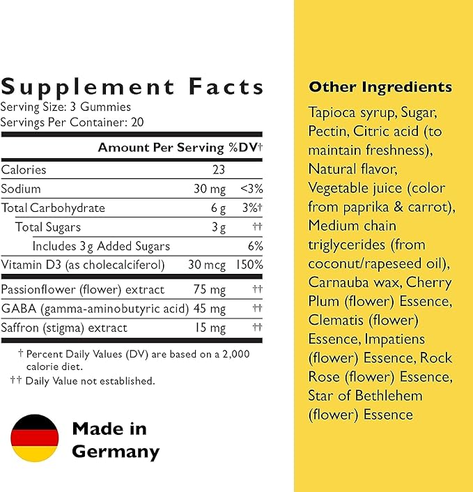 RESCUE Bach Plus Mood & Stress Support Gummies, Daytime Dietary Supplement with Passionflower, GABA, Saffron & Vitamin D, Natural Orange Flavor, Vegan & Gluten-Free, 3 Pack, 180 Count Total