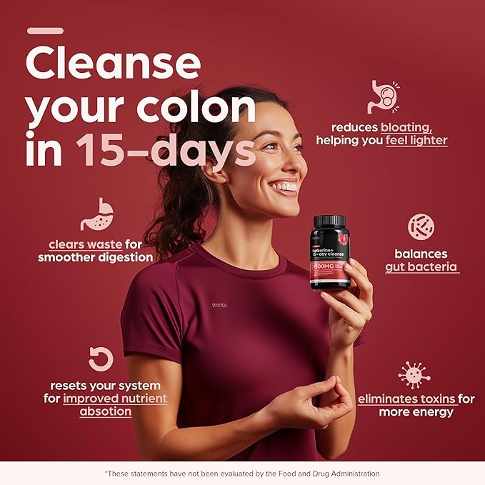 GLP-1 Colon Cleanse Berberine Supplement 1500mg - 15-Day Advanced Detox for Men & Women - Extra Strength w/Senna Leaf, Fast-Acting Natural for Constipation, Gut Health & Bloating Relief - THINBI