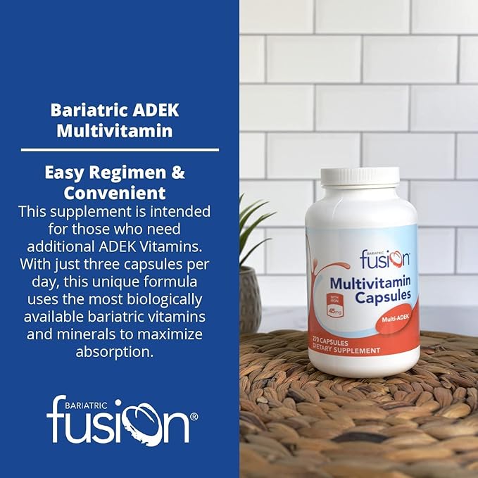 Bariatric Fusion High ADEK Multivitamin Capsule with 45mg Iron | Multi for Duodenal Switch Surgery Patients | Easy to Swallow Vitamin | 1080 Capsules | 1 Year Supply