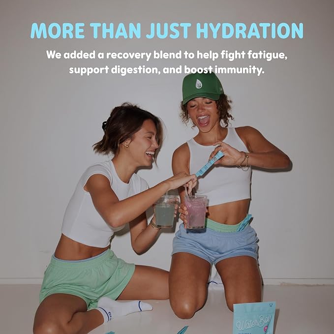 Waterboy Weekend Recovery | 3,200mg Electrolyte Powder Packets | Ginger + L-Theanine + Vitamins | No Sugar, All Natural, Gluten Free | 24 Drink Stick Mixes (Strawberry Lemonade)
