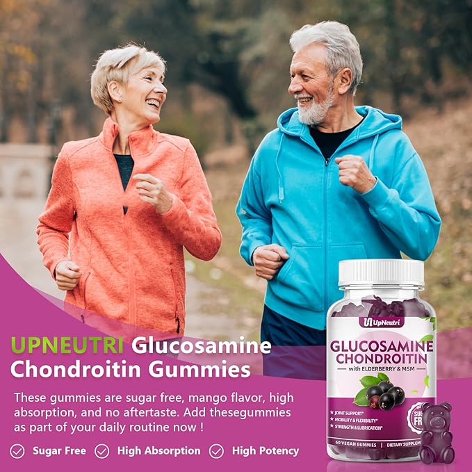 Glucosamine Chondroitin Gummies Sugar Free, Extra Strength 1500mg Glucosamine with Chondroitin MSM & Turmeric, Joint Support Supplement for Men & Women Joint Health (60 Count (Pack of 1))