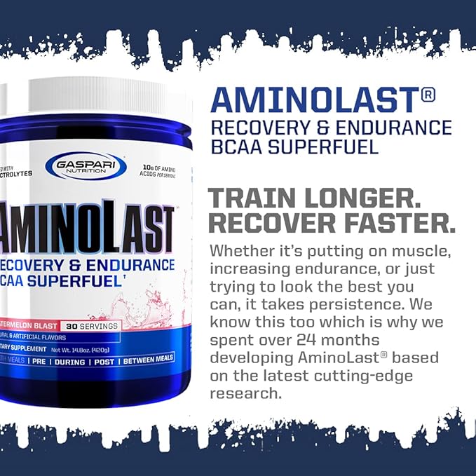 Gaspari Nutrition Aminolast, Recovery and Endurance BCAA Superfuel, 2:1:1 Amino Acid Ratio, Fueled with Electrolytes (30 Servings, Lemon Ice)