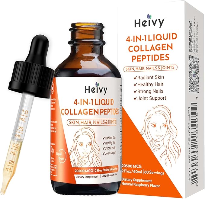 Liquid Collagen for Women, Collagen Peptides with Biotin, 4-in-1 for Radiant Skin, Healthy Hair, Strong Nails, Joint Support, Liquid Collagen Drops, Raspberry Flavor- 2 fl oz