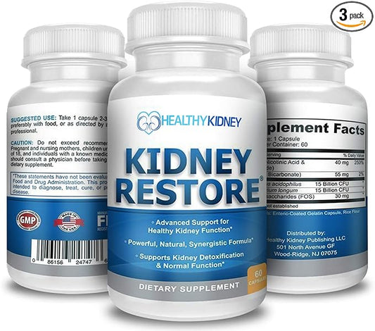 3 Pack Natural Kidney Cleanse to Support Kidney Function and Detox, Advanced Formula Can Help Boost Kidney Health, Daily Health Supplement Pills, 60 Capsules
