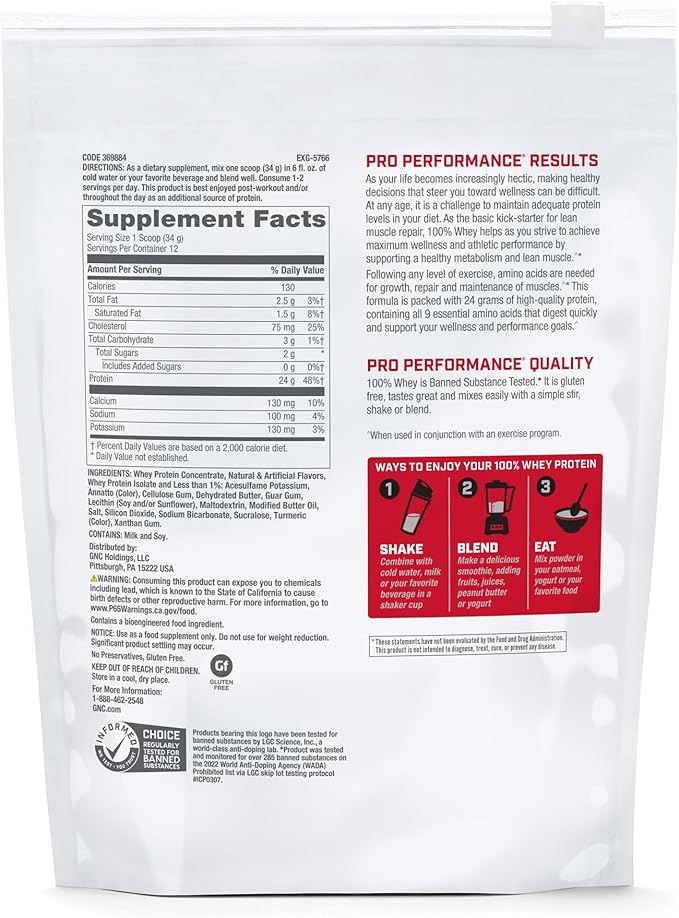 GNC Pro Performance 100% Whey Protein Powder | Supports Healthy Metabolism and Lean Muscle Recovery | Vanilla Cream | 12 Servings
