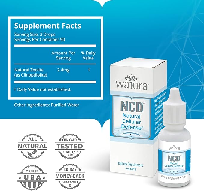 Waiora Natural Cellular Defense (NCD) Liquid Zeolite Drops, Clinoptilolite for Men & Women - Supplement for Immune, Healthy Gut Support, Cleanse, pH Balance (0.5oz Bottle, 4 ct – 360 serv)…