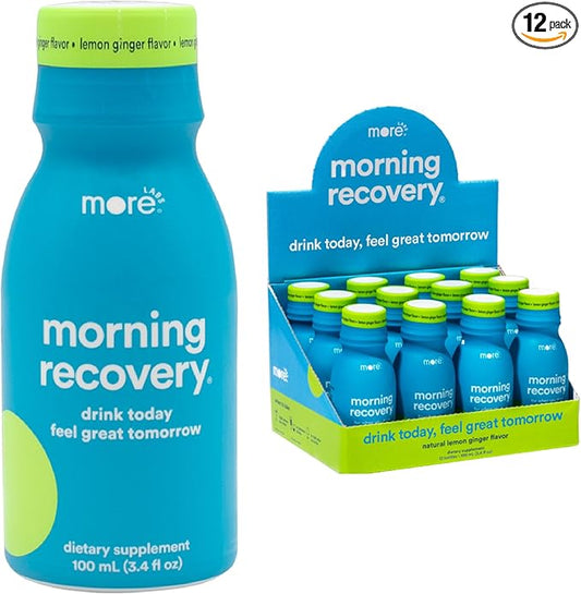 Morning Recovery Electrolyte, Milk Thistle Drink Proprietary Formulation to Hydrate While Drinking for Morning Recovery, Highly Soluble Liquid DHM, Lemon Ginger, Pack of 12