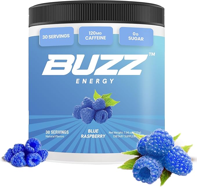 Morning Buzz Energy Drink Powder - Energy Boost Drink Mix - Sugar-Free Energy with Antioxidants - Morning Kickstart and Sports Nutrition Endurance Product - 30 Servings, Blue Raspberry, 8 Ounces