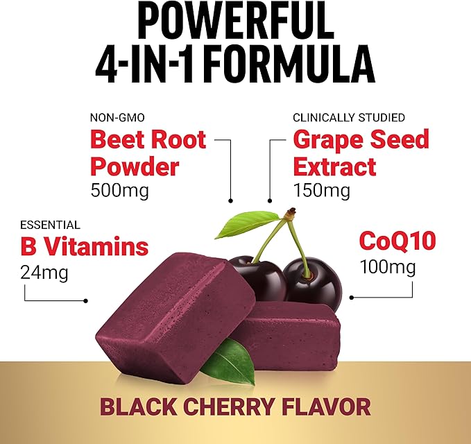 FORCE FACTOR Total Beets Ultimate Heart Health Blood Pressure Support Chews with CoQ10, Beet Root Powder, Grape Seed Extract, Blood Pressure Supplement for Circulation & Blood Flow, 60 Soft Chews
