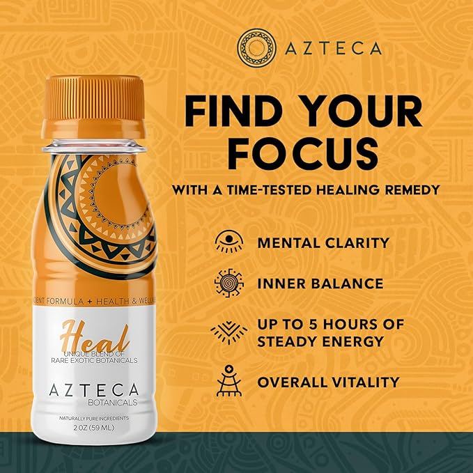 Azteca Health Organic Energy Shots - Wellness Shots, Natural Energy Shots, Health Shots, Vitamin Boost for Focus, Strength and Energy, Organic Energy Drink Made in the USA - Lemon Flavor 6pack 2Fl oz