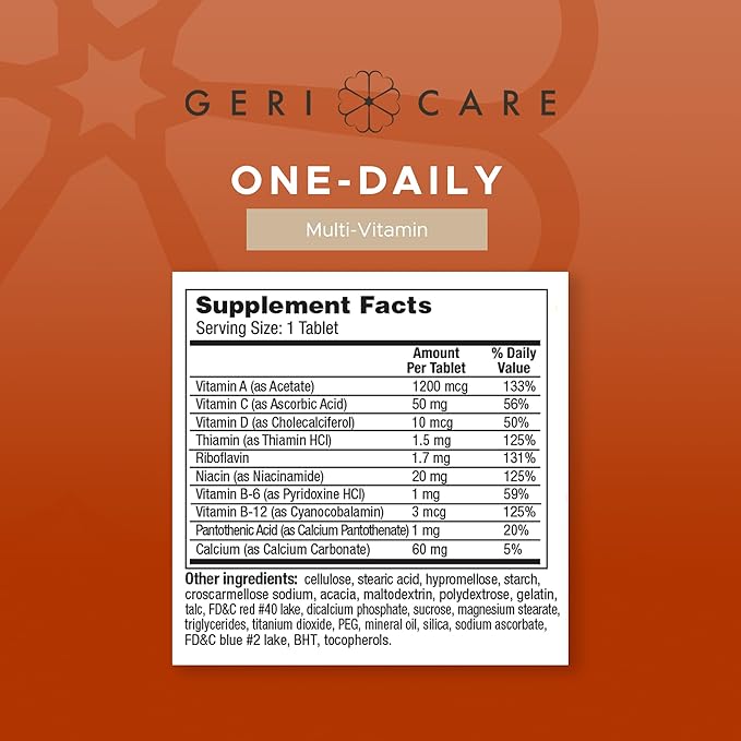 One-Daily Multi-Vitamin Tablet, 200 Count by GeriCare| Adult Multivitamin Supplement for Men & Women | Easy-to-Take Dietary Supplement with Vitamins A, C, D3, B, Calcium| Vitamin & Mineral Complex
