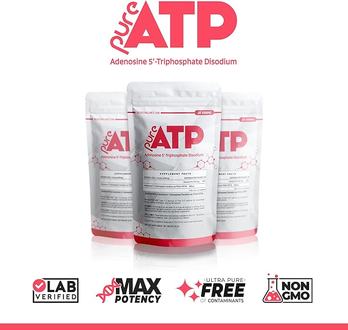 BulkStimulants Pure ATP Adenosine Triphosphate Powder - Increase Energy, Endurance, Strength, Recovery & Muscle Pump, Faster Than Creatine HMB & Nitric Oxide, Natural Pre Workout Supplement - 20 Grams