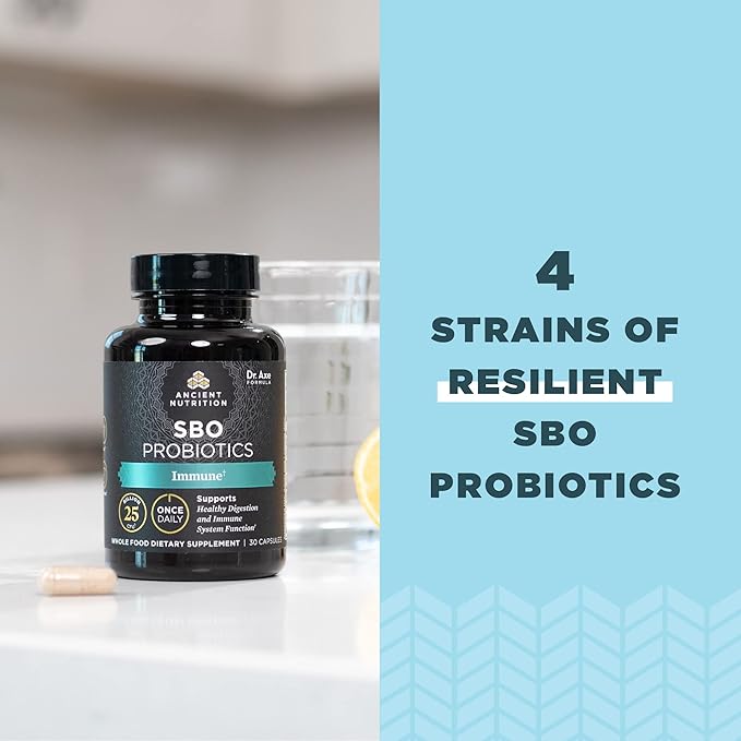 Probiotics for Immune Support by Ancient Nutrition, SBO Once Daily Probiotics with Vitamin C and Vitamin D, 30Ct for Healthy Digestion and Immune System Function Support, 25 Billion CFUs*