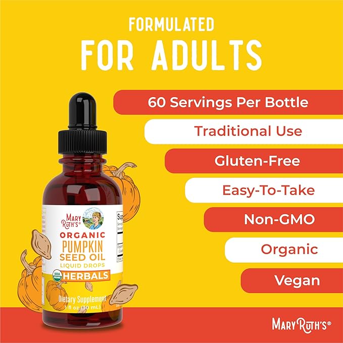 MaryRuth Organics Pumpkin Seed Oil Cold Pressed | 2 Month Supply | USDA Organic Pumpkin Seed Liquid Drops for Men and Women | Urinary Health in Men | Sugar Free | Vegan | Non-GMO | 60 Servings