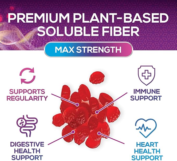 Fiber Gummies for Adults, Daily 4g Gummy Fiber Supplement, Prebiotic Digestive Health Support - Plant Based Soluble Fiber, Supports Regularity & Digestion for Adults Non-GMO - 60 Gummies