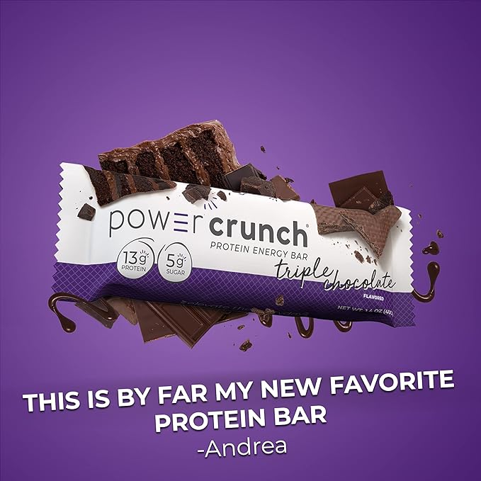 Power Crunch Protein Wafer Bars, High Protein Snacks with Delicious Taste, Triple Chocolate, 1.4 Ounce (12 Count)