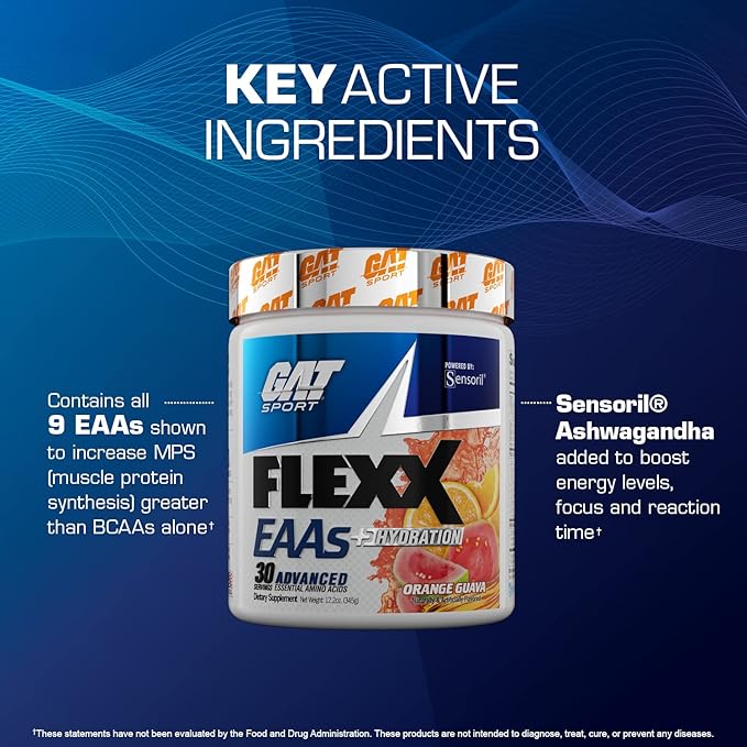 GAT SPORT Flexx EAAs + Hydration, Advanced Essential Amino Acids, 30 Servings (Strawberry Mango)