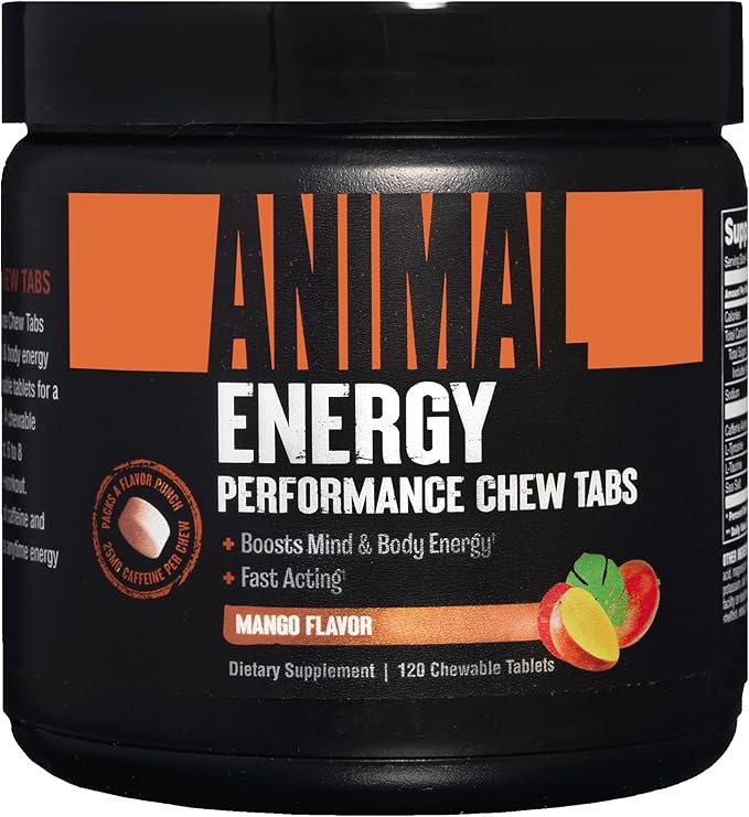 Animal Energy Chews, Fast Acting Energy with Caffeine, Nootropics and Sea Salt for Focus and Pre Workout - Convenient and Delicious Chews Format - Mango