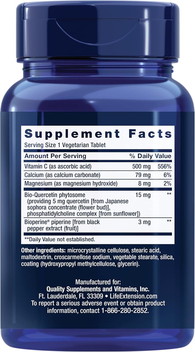 Life Extension Fast-C® and Bio-Quercetin®, Fast delivery and Absorption, Vitamin C, Fenugreek, Immune Support, Magnesium, Gluten-Free, Non-GMO, Vegetarian, 60 Tablets