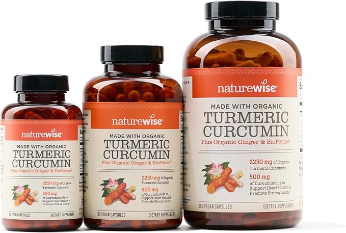 NatureWise Curcumin Turmeric 2250mg | 95% Curcuminoids & BioPerine Black Pepper Extract | Advanced Absorption for Joint Support [2 Month Supply - 180 Count]