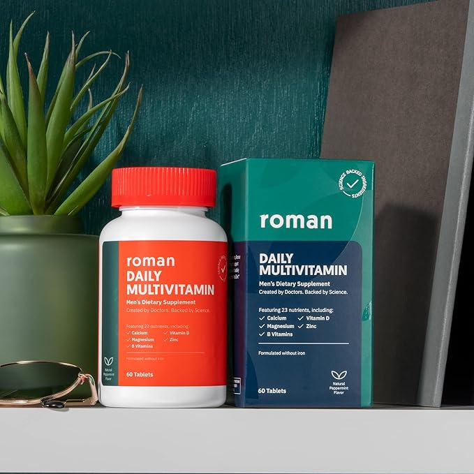 ROMAN Daily Multivitamin for Men | Supports Physical Activity, Brain + Heart Health, and Immune System with 23 Key Nutrients Including Calcium, Magnesium, and Zinc | 30-Day Supply (60 Tablets)