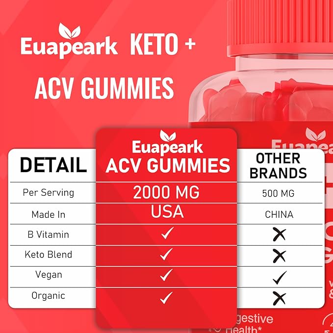 Apple Cider Vinegar Gummies, Keto ACV Gummies with Probiotics, Vitamin B12 & Keto Support, 2000 mg ACV Gummies with Mother for Digestion, Metabolism, Cleanse & Detox Diet, Vegan, Low Sugar, 60 Counts