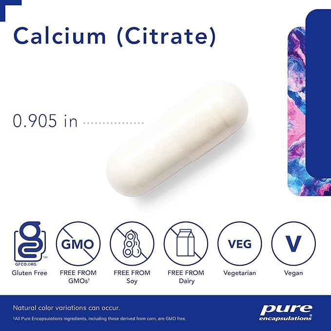 Pure Encapsulations Calcium (Citrate) - Supplement for Bone, Teeth, Colon, and Cardiovascular Health Support* - with Premium Calcium Citrate - 60 Capsules