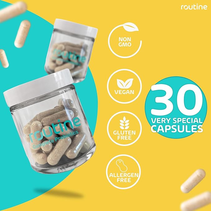 Routine Women's Daily Probiotics for Digestive and Feminine Health - 24 Billion CFU 30 Capsules - Dairy Free Organic Probiotics for Women - Free Glass Jar