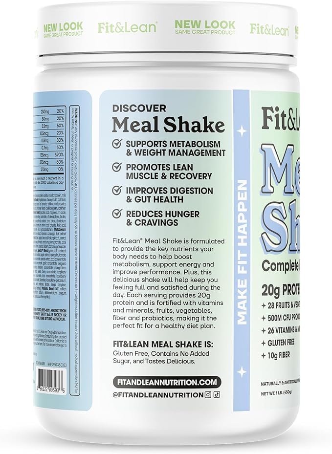 Fit & Lean Meal Shake, Fat Burning Meal Replacement, Protein, Fiber, Probiotics, Coffee Crumb Cake, 1lb, 10 Servings Per Container