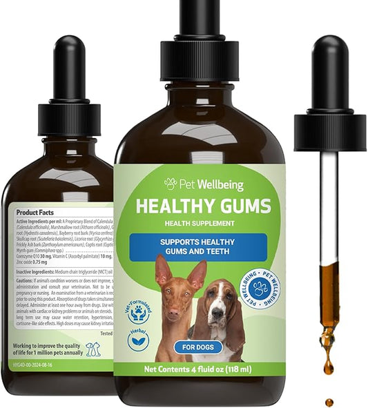 Pet Wellbeing Healthy Gums for Dogs - Gums & Dental Health, Oral Care, Healthy Breath, Coenzyme Q10, Zinc Oxide, Calendula, Marshmallow Root - Veterinarian-Formulated Holistic Topical 4 oz (118 ml)