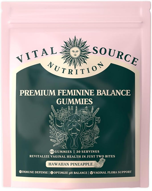 Vital Source Nutrition - Premium Feminine Balance Gummies - for Women’s Health & Wellness - Immune Support - Vegan, Gluten-Free - Hawaiian Pineapple - 60 Gummies - 30 Servings
