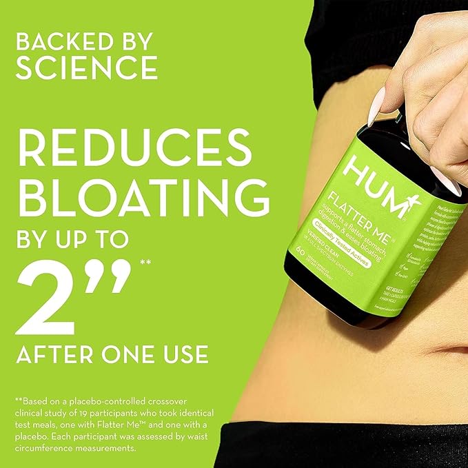 HUM Flatter Me Digestive Enzymes Bloating Supplement - Fast-Acting Bloat Relief for Digestive Health & Debloating Multi Enzyme | Bloat Pills, Anti Bloat Pills, Vegan 180 Servings
