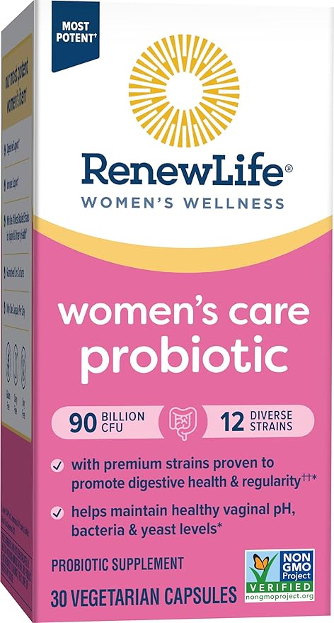 Renew Life Women's Probiotic Capsules, Supports pH Balance for Women, Vaginal, Urinary, Digestive and Immune Health, L. Rhamnosus GG, Dairy, Soy and Gluten-Free, 90 Billion CFU - 30 Ct