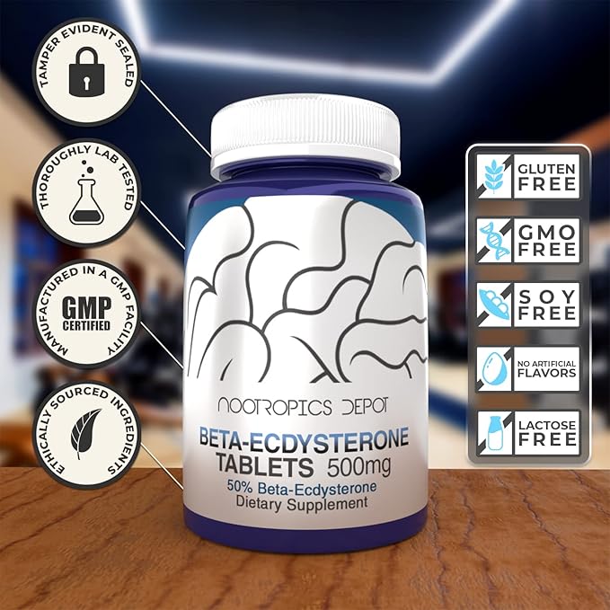 Nootropics Depot Beta Ecdysterone/20-Hydroxyecdysone 50% Tablets | 500mg | Cyanotis Arachnoidea Extract | Phytoecdysteroid | 30 Count